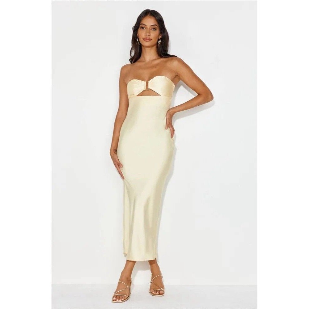 Hello Molly Soft Canary Yellow Unlike No Other Strapless Satin Dress Size XS